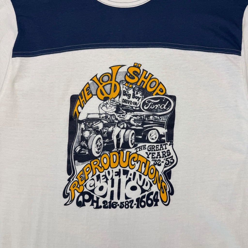THE OLD SHOPPE REPRODUCTIONS AUTOMOTIVE RINGER T-SHIRT · CIRCA 1980S