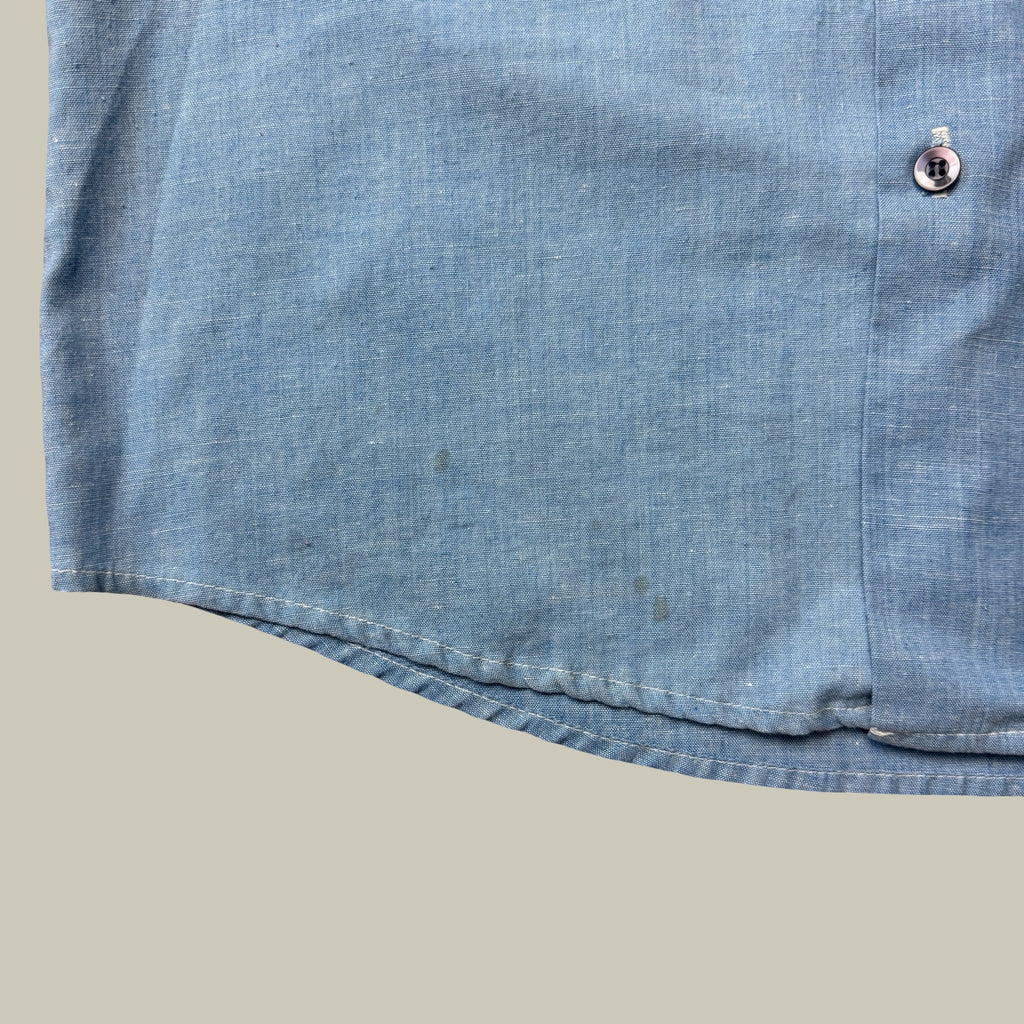 CHAMBRAY WESTERN WORK SHIRT WITH RED CONTRAST STITCHING CIRCA EARLY 1970S