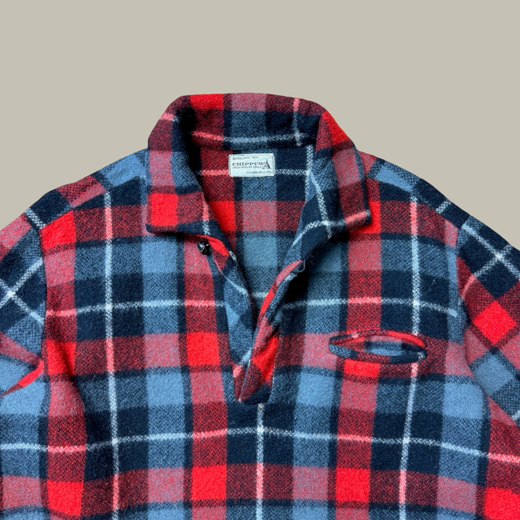 CHIPPEWA FALLS WOOLEN MILL RED BUFFALO PLAID WOOL PULLOVER CIRCA EARLY 1960S