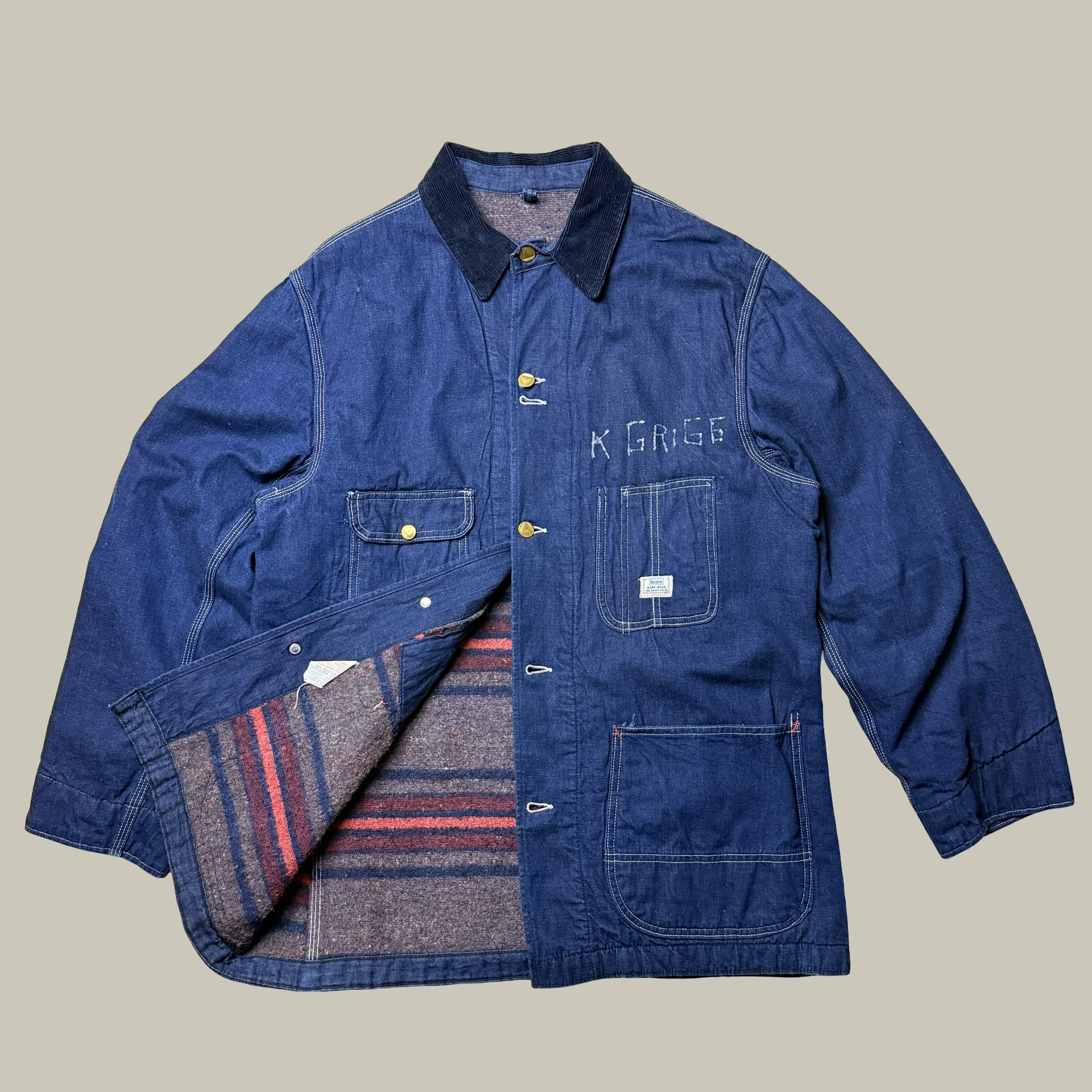 1940s SEARS ROEBUCK BLANKET-LINED DENIM CHORE COAT