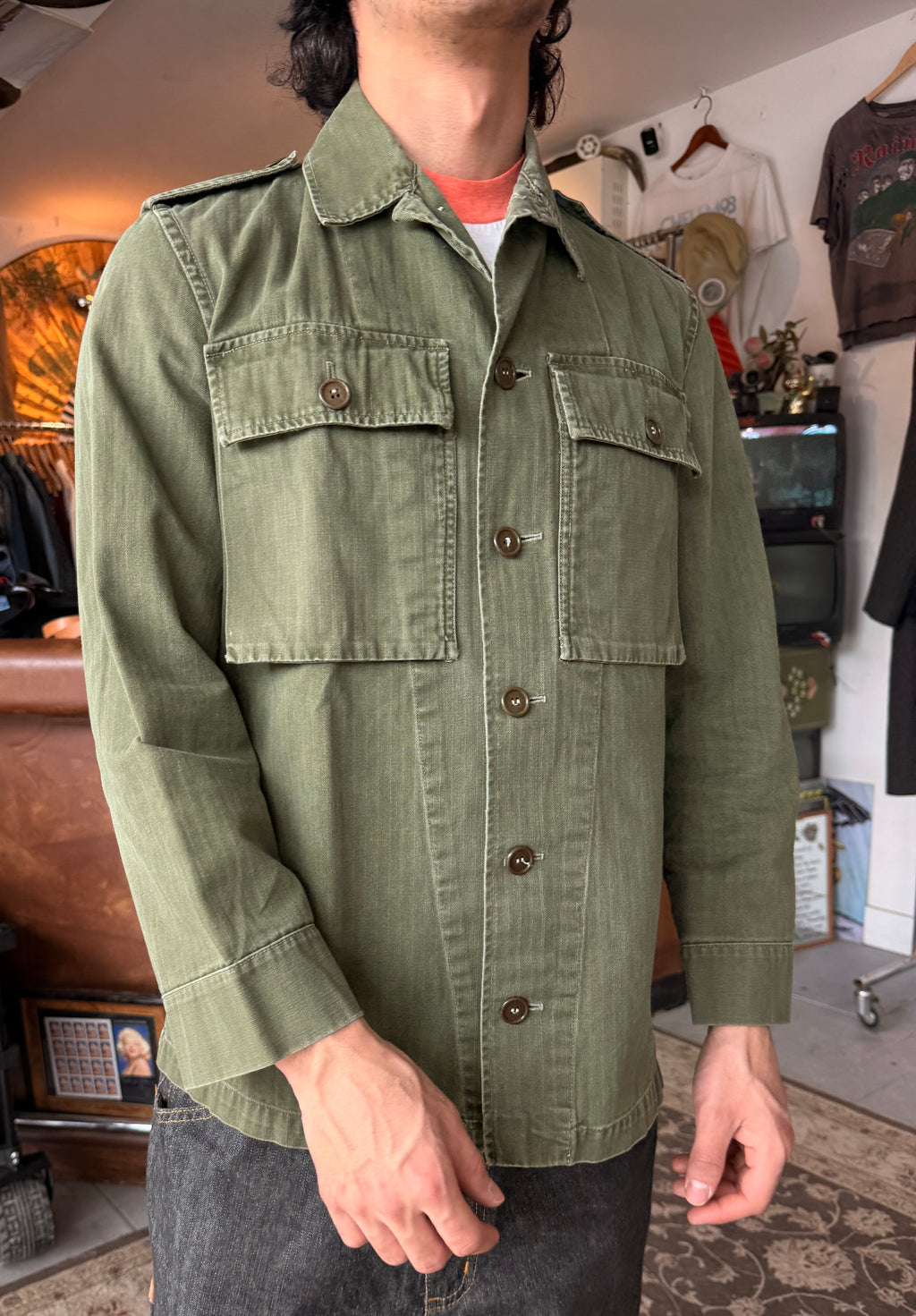 BELGIAN ARMY HERRINGBONE TWILL FIELD SHIRT CIRCA EARLY 1960S
